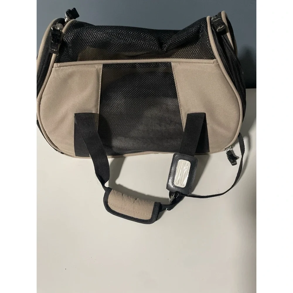 Pet Carrier Bag‎ Airline Approved Soft Sided Travel Tote Beige Black Mesh